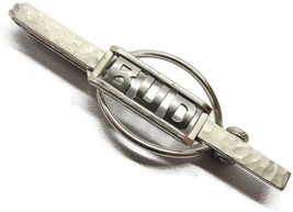 2 1/2" "BUD" Initial Monogram Neck Tie Bar Silver Tone Vtg Swank Klip B&W Plate - $24.74