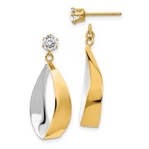 14K Two Tone Gold Oval Dangle CZ Earrings Jewelry 29mm x 11mm - £113.82 GBP