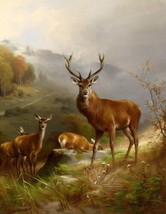 Decor Deer in the mountains landscape Oil painting Giclee Printed on canvas - £6.86 GBP+