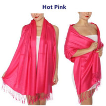 Hot Pink - 2Ply Scarf 78X28 LONG Solid Silk Pashmina Cashmere Shawl Wrap - £14.15 GBP