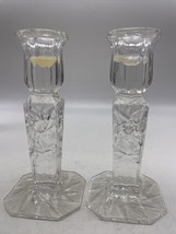 Crystal Candle Stick Holders Czech Glass 6&quot; Pinwheel Star 2 Vtg Bohemian... - £61.39 GBP