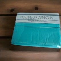 VTG Celebration Mervyn&#39;s Full Flat Sheet 180 Thread Ct Aqua Green Westpo... - $25.99