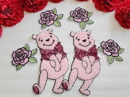 6pc/set. Winnie the Pooh Sequin Fashion patches, Pink Rose Flower patches  - $17.81