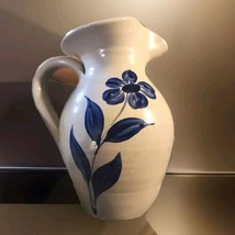 2001 Williamsburg Pottery Salt Glazed Stoneware Pitcher Cobalt Flower 6&quot; - £11.34 GBP