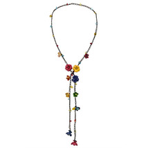 Chic Multicolor Daisy Floral Mix Stone Genuine Leather Lariat Wrap Necklace - £17.15 GBP