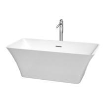 59 in Bathtub in White , Floor Mounted Faucet,Drain and Overflow Trim in  Chrome - £1,251.12 GBP