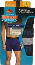 Fruit of the Loom Short Leg Boxer Briefs 3pk Breathable Tri-Cool New/ Large Size - £11.88 GBP