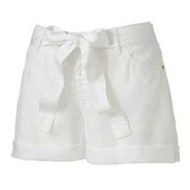 Women Shorts Cuffed Belted Chambray JLO Jennifer Lopez White Lightweight... - £13.73 GBP