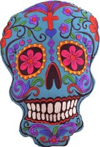 Blue Sugar Skull Throw Pillow Detailed with Colors Embroidered Decorative Gift - £22.41 GBP