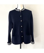 Talbots Cardigan Sweater Women&#39;s Navy Blue Cotton Silk Blend  Large - £15.56 GBP