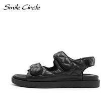 Smile Circle Summer Sandals Women Flats Platform Shoes Fashion Rhombus Lattice C - £64.32 GBP