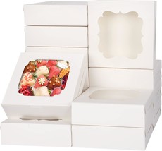 60pcs 8x8x2.5 Inches Cookie Boxes with 2 Windows White Bakery Pastry Dessert Cak - £40.50 GBP