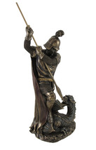 Bronzed Standing St. George Slaying Dragon Statue - £67.30 GBP