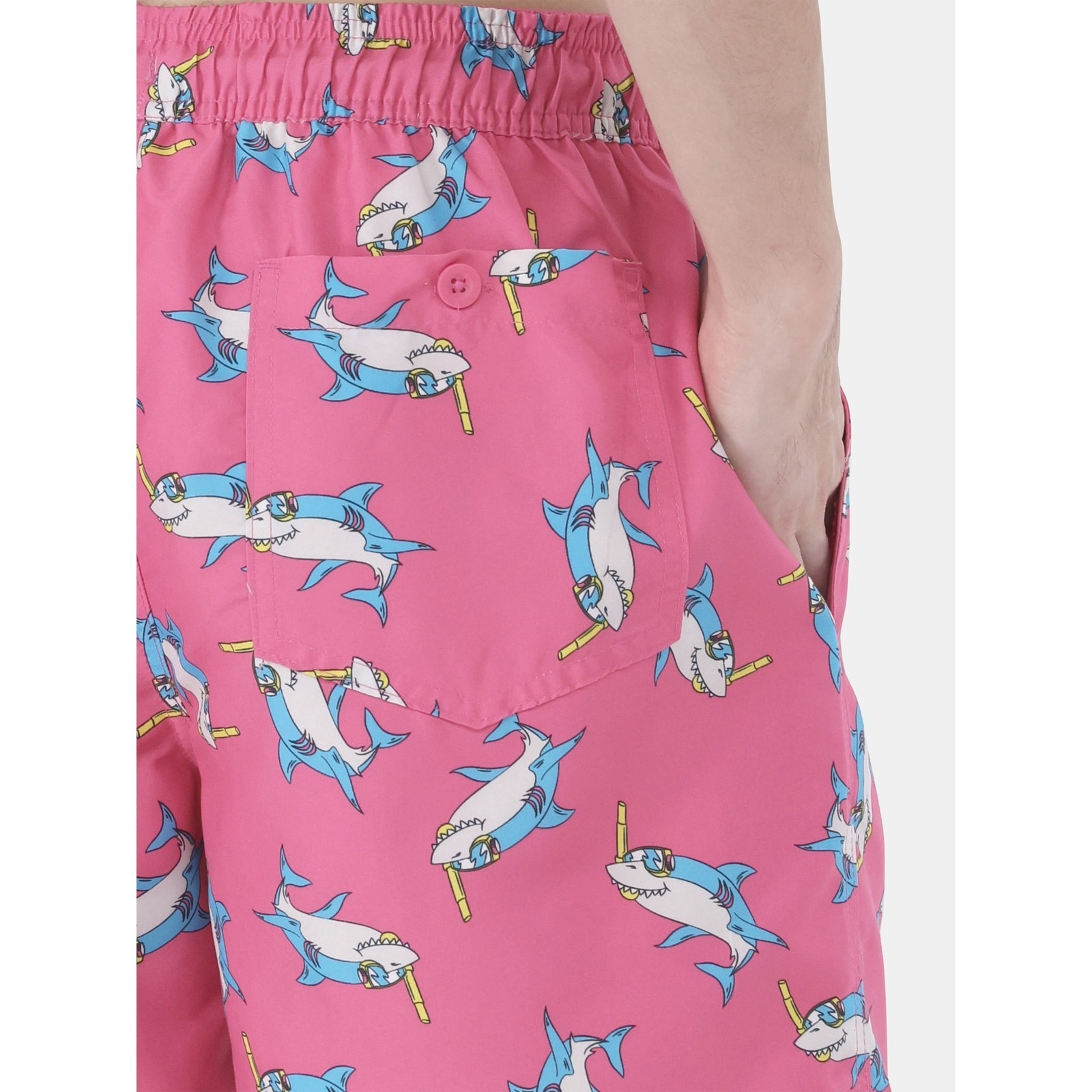No Boundaries Men's Elastic Waist Swim Trunks 6" Inseam Pink Sharks L (36-38) Item image 3
