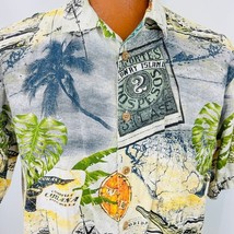 Island Republic Hawaiian Aloha L Shirt Palm Trees AirPlane Cubana Florida Maps - £31.86 GBP