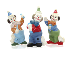 3 Vintage Ceramic Plaster Polka Dot Clowns Puppies 6&quot; Figurines Circus Carnival - £11.67 GBP
