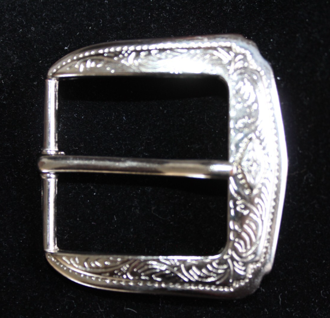 Belt Buckle Replacement Silver Tone Etched Designs Fits Belt Up To 1 1/2&quot; - $5.99