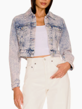 All Saints Sz 6 Women Jinx Cropped Denim Jacket Snow Lilac Tinted Blue J... - £67.76 GBP