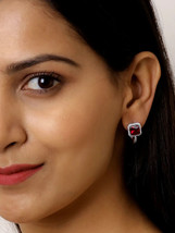 2CT EMERALD CUT LAB CREATED RED RUBY WOMEN&#39;S DROP EARRING 14K GOLD PLATE - £70.47 GBP