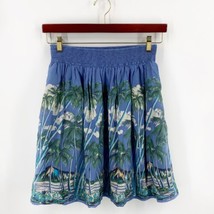 Vanessa Virginia Anthropologie Kahakai Skirt Sz 4 Blue Green Palm Print A Line - £27.69 GBP