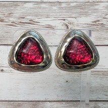 Vintage Clip On Earrings Statement Large Red &amp; Gold Tone Triangular - £11.00 GBP