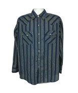 Plains Western Wear Pearl Snap Shirt Size Large Blue Gold Striped Long S... - £25.89 GBP