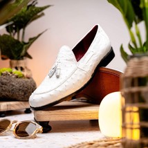 Aubiere Genuine Ostrich Quill Loafers Tassel Shoes White image 6