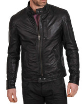 Mens Leather Jacket Stylish Genuine Lambskin Motorcycle Bomber Biker Jac... - $117.50