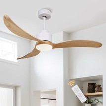 52&quot; Modern 3 Wood Blades Ceiling Fan With Remote Control And, And Bedroom White. - £197.39 GBP