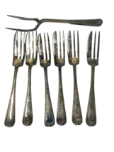 Vintage Nickel Silver Pastry Fork Set with Serving Fork Lot of 7 - £15.17 GBP