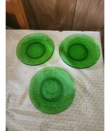 Vintage set of 3 Forte Crisa 9.75&quot; Emerald Green Glass Dinner Plates. - $44.81 CAD