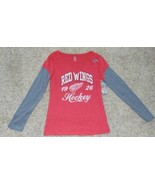 Womens Shirt Detroit Red Wings Hockey Red Gray NHL Logo V-Neck Long Slee... - £16.31 GBP