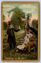 Edwardian Couple Coppered In The Park Kissing On Bench Postcard D39 - £4.78 GBP