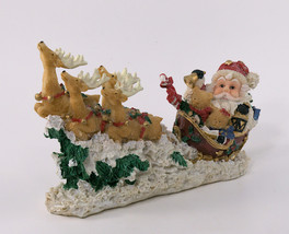 Christmas Figurine Santa Clause And His Reindeer are Off To Deliver Gifts 8&quot; - £15.94 GBP