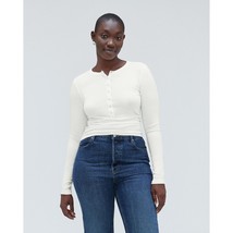 Everlane Womens The Supima Micro Rib Long-Sleeve Henley Top Shirt White S - £15.41 GBP