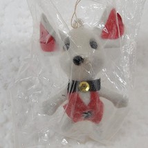 Christmas Mouse Flocked Ornament Orig Package McCrory Plastic Grey Vintage 1984 - £10.12 GBP