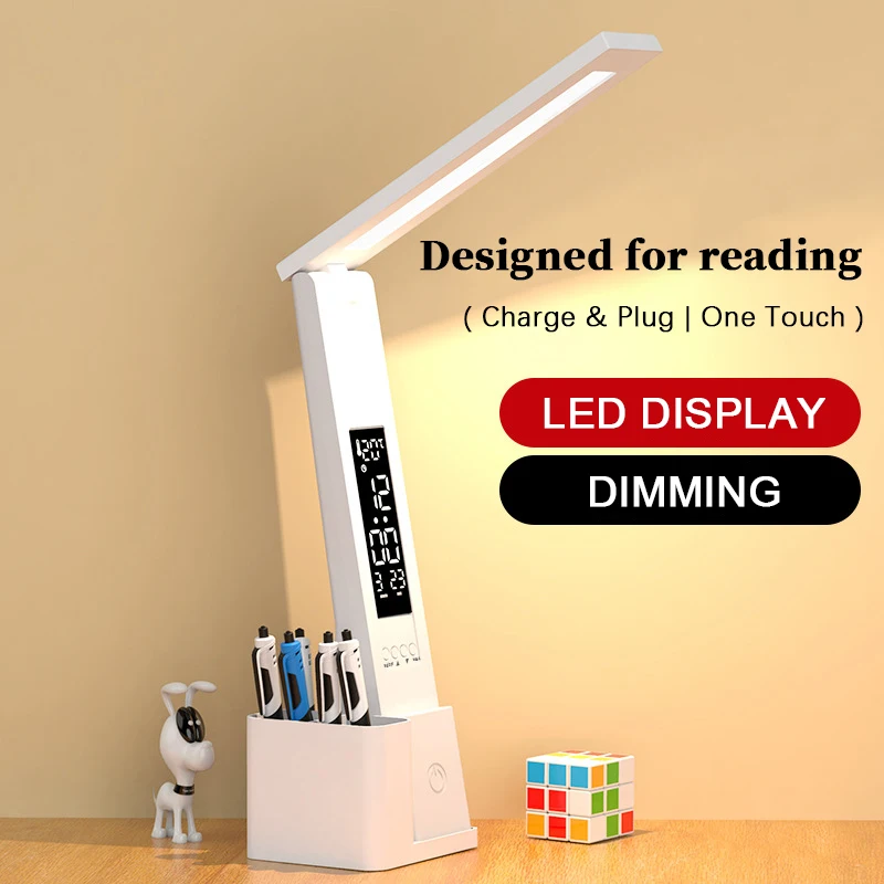  usb dimmable touch with calendar temperature clock night light foldable table lamp for thumb200
