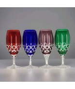 Set of 4 Ajka Arabella Cut-to-Clear Crystal Wine Goblets Red Blue Purple... - $4,216.97 MXN