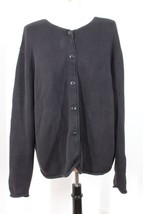 Vtg 90s Eddie Bauer M Black Cotton Knit Button-Front Cardigan Sweater - $25.64