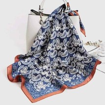 Women&#39;s Fashion Satin Blue Mulberry Printing Silky Scarf - £19.55 GBP