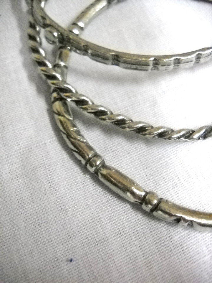 NEW SET OF 3 DECORATED ASSORTED DESIGNS HAND CAST PEWTER BANGLE JINGLE BRACELETS Item image 2