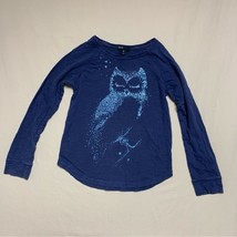 GAP Owl Navy Blue Glitter Top Girl’s 8 Shirt Long Sleeve Winter Bird Gem - $11.88