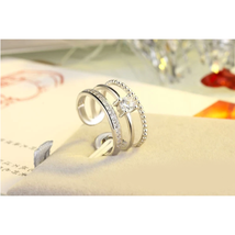 Exquisite 925 Sterling Silver Triple Retro Band Adjustable Zircon Ring - £11.95 GBP