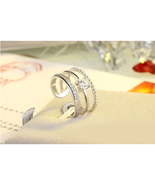 Exquisite 925 Sterling Silver Triple Retro Band Adjustable Zircon Ring - £11.20 GBP