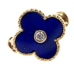 Van Cleef &amp; Arpels Alhambra 18k Yellow Gold Lapis Lazuli Diamond Ring Sz 5.75 - £6,714.59 GBP