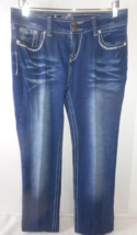 Wallflower Jean Junior 11 Blue Embellished Straight Leg Mid Rise Stretch... - $23.88