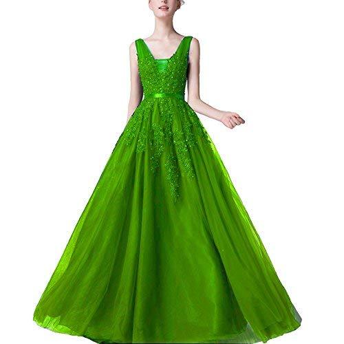 Kivary Plus Size V Neck Beaded Long Prom Dress Formal Evening Gown Lime Green US