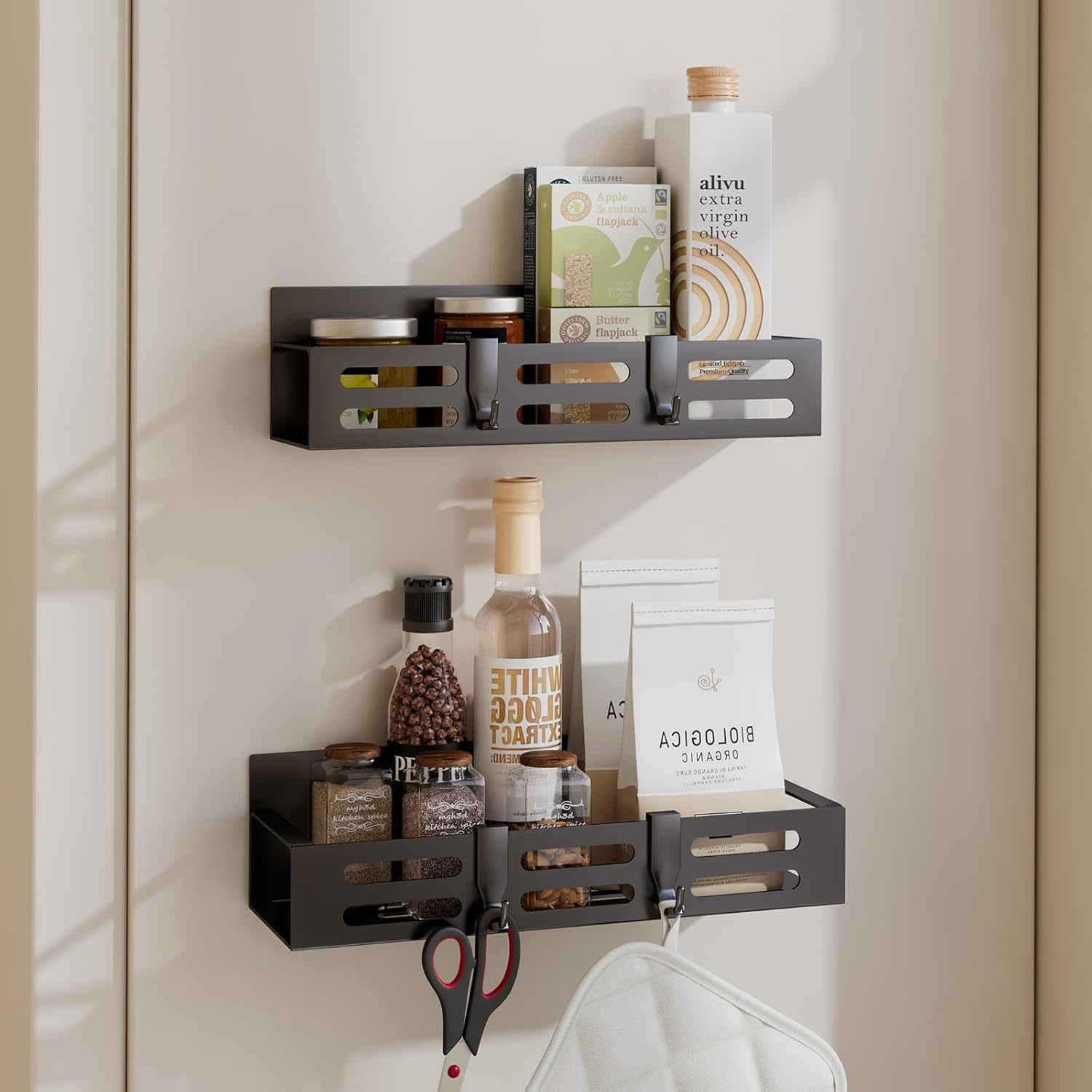2 Pack Magnetic Spice Rack For Refrigerator, Black Magnetic Shelf And Fr... - $41.93