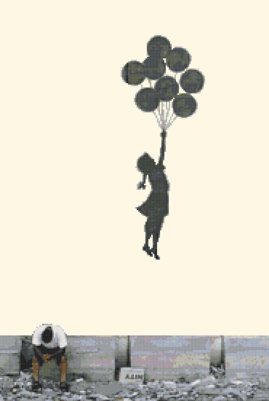 banksy Counted Cross Stitch pattern modern art cross - 185x251 stitches BN1367