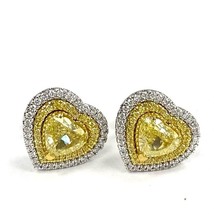 Art Deco Design 2.70 TCW Heart Love Diamond Stud Earrings 18k White Gold - £7,912.83 GBP